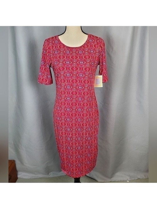 LuLaRoe Dresses & Skirts - NWT Lularoe Julia, maroon, blue, and cream geometric pattern, size S